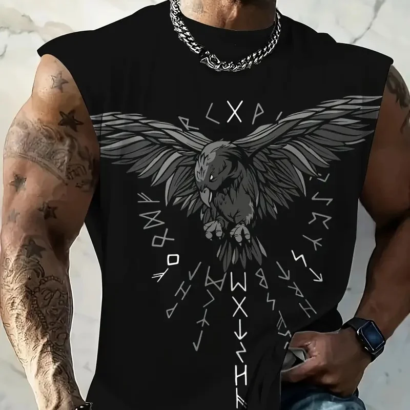 

New spring and summer men's workout sleeveless shirt with 3D pattern, fitness vest for travel and outings.