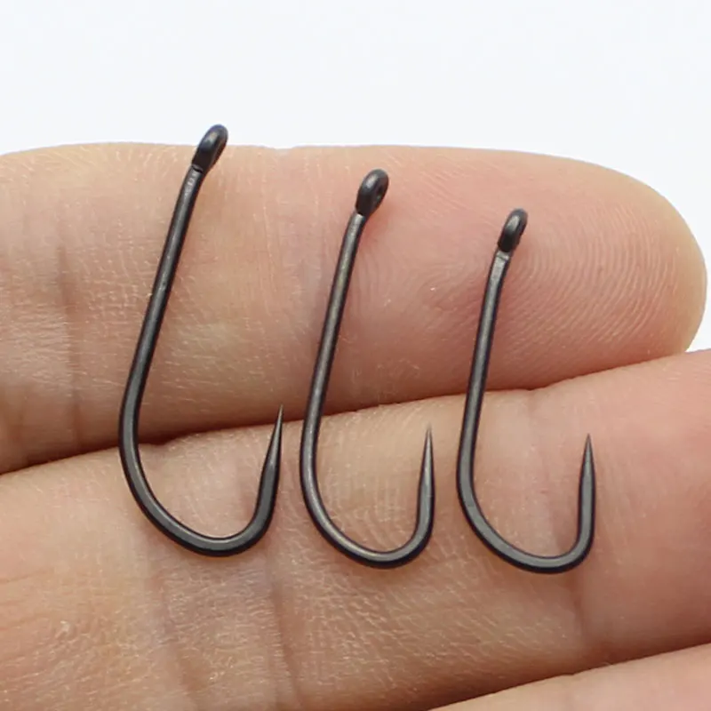 20PCS Carp Fishing Hooks PTFE Coated Hair Rigs Carp Hooks Matt Black High Carbon Steel Barbless Hook For Carp Fishing Tackle