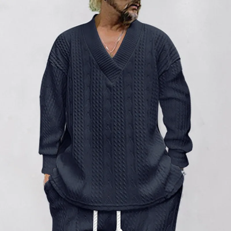 Musim Semi Musim Gugur 2025 Mode Baru Pria Warna Solid Kasual Trendi Longgar Sederhana Dasar Rajutan Pullover Sweater Pakaian Pria Atasan