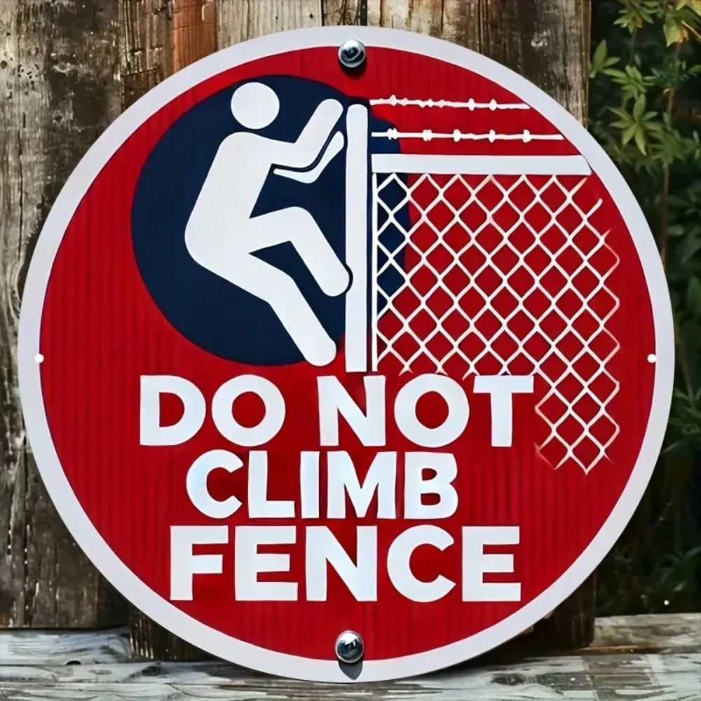Vintage 20x20cm Do Not Climb Fence Sign - Round Aluminum Industrial Safety Warning Plaque, Red White Blue