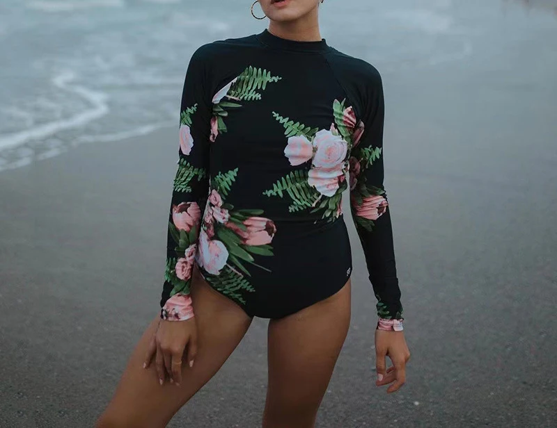 Sexy Surf Rashguard Long Sleeve Swimwear Women One Piece Swimsuit Rash Guard Swim Suit Bathing Suit Beach Wear Bodysuit