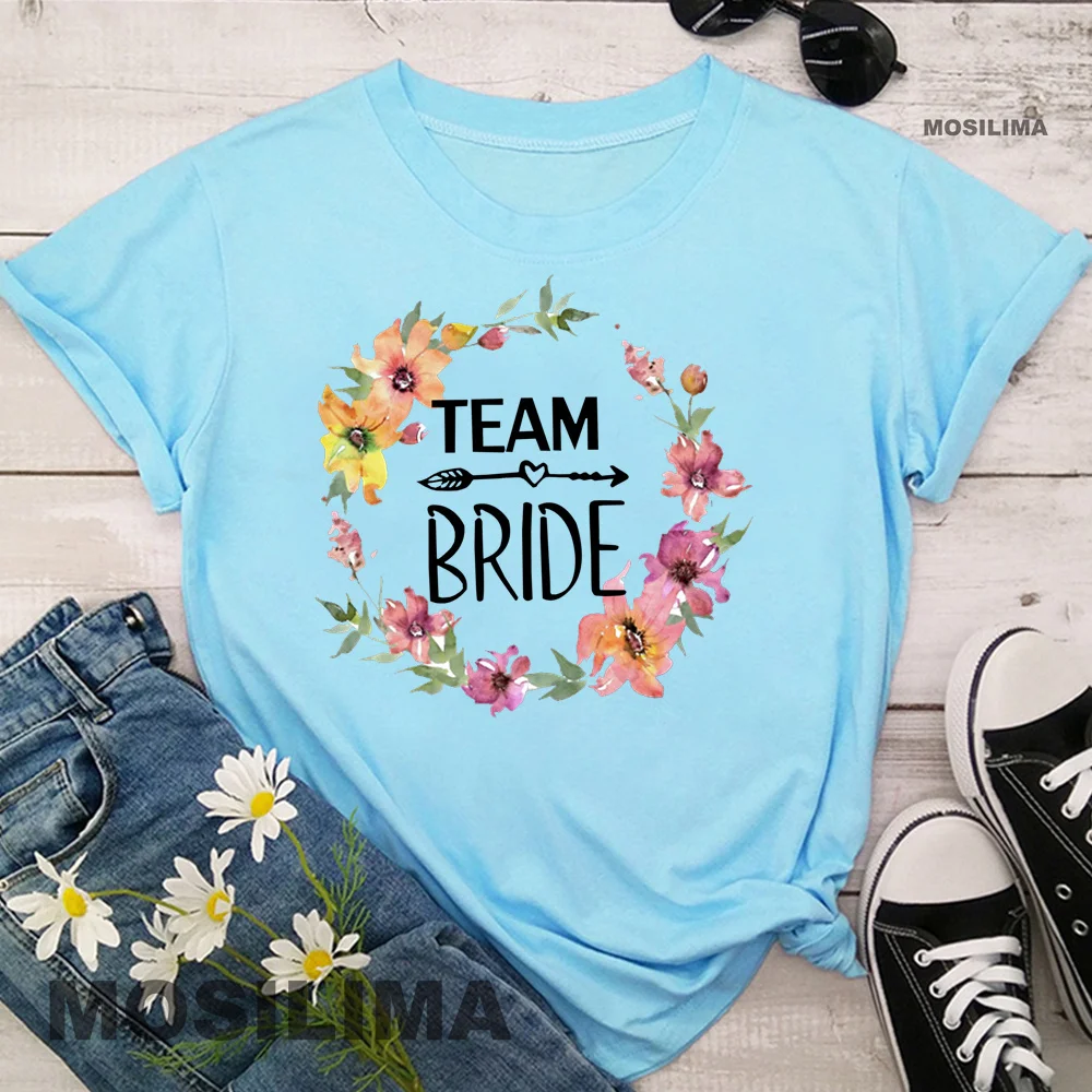 Team Bride Crew Letter Print T-shirt Bridesmaid Fashion Wedding Bachelorette Party Shirts Tees Women MOS001