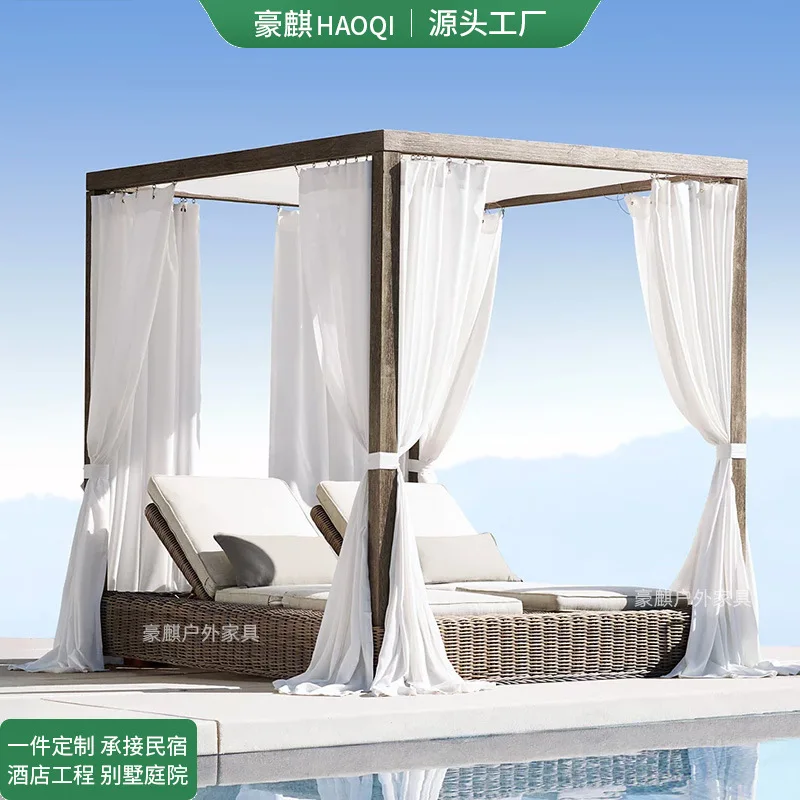 

Крытая кровать на открытом воздухе, двор, бассейн, терраса, кровать для отеля и завтрак, каркас из алюминиевого сплава, тент для отдыха, павильон