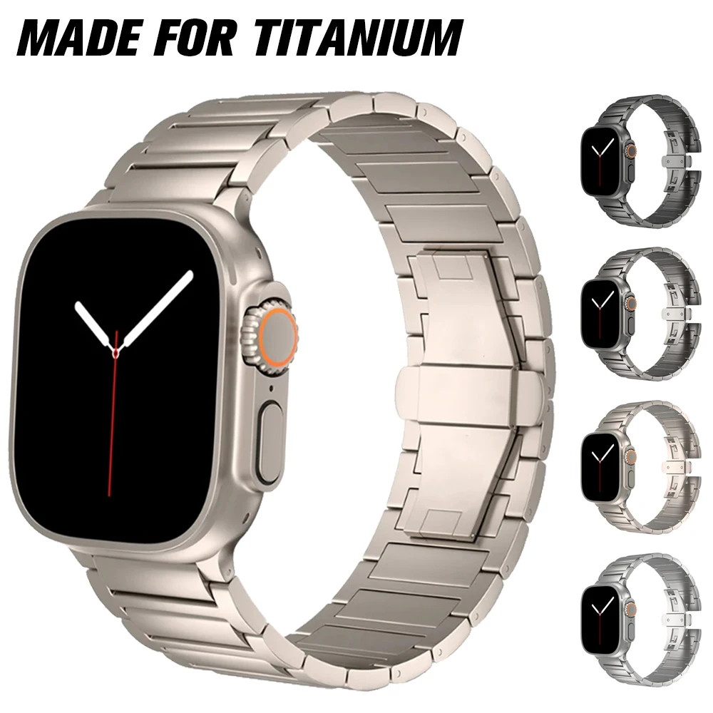 

Luxury Titanium Band for Apple Watch Ultra 2 49mm 44 42 45mm Men's Style Strap for IWatch Series 9 8 7 6 5 4 Se Butterfly Buckle