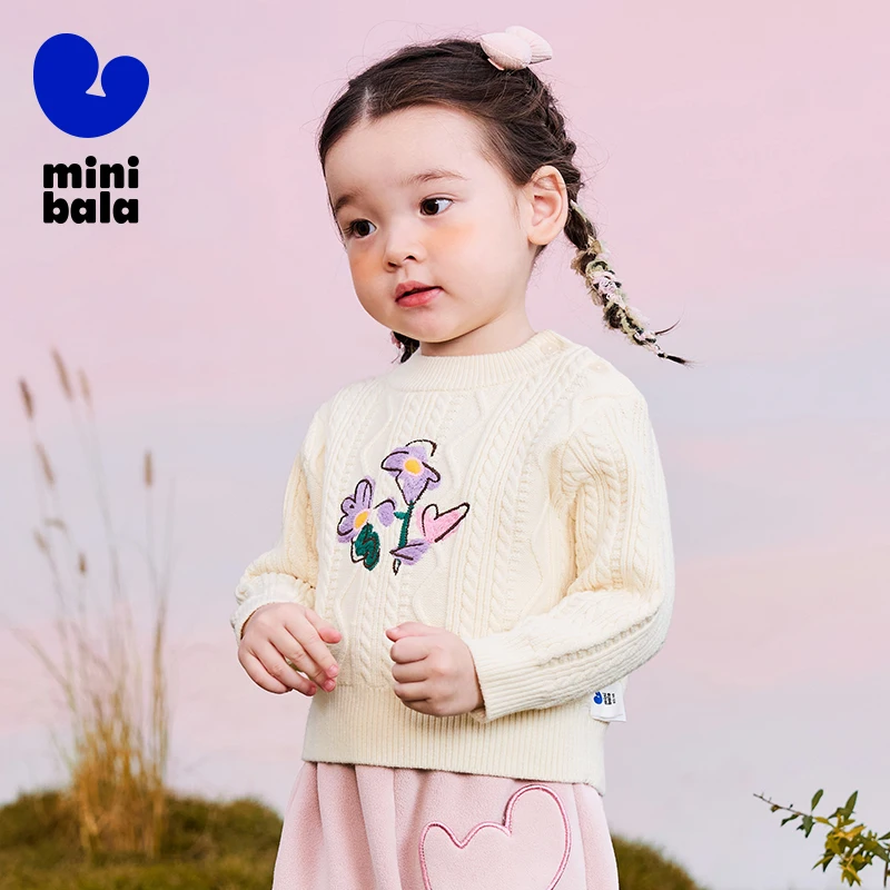 

Mini Bala Sweater for Girls 2024 Winter New Product Warm Sweet Knitwear Sweater.