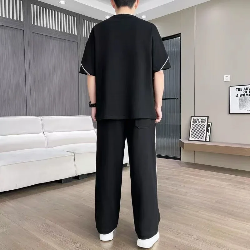 Hot Selling New Men's Casual Tracksuit Fashionable and Trendy Printed Versatile Round Neck T-shirt Sweatpants Two-piece Set