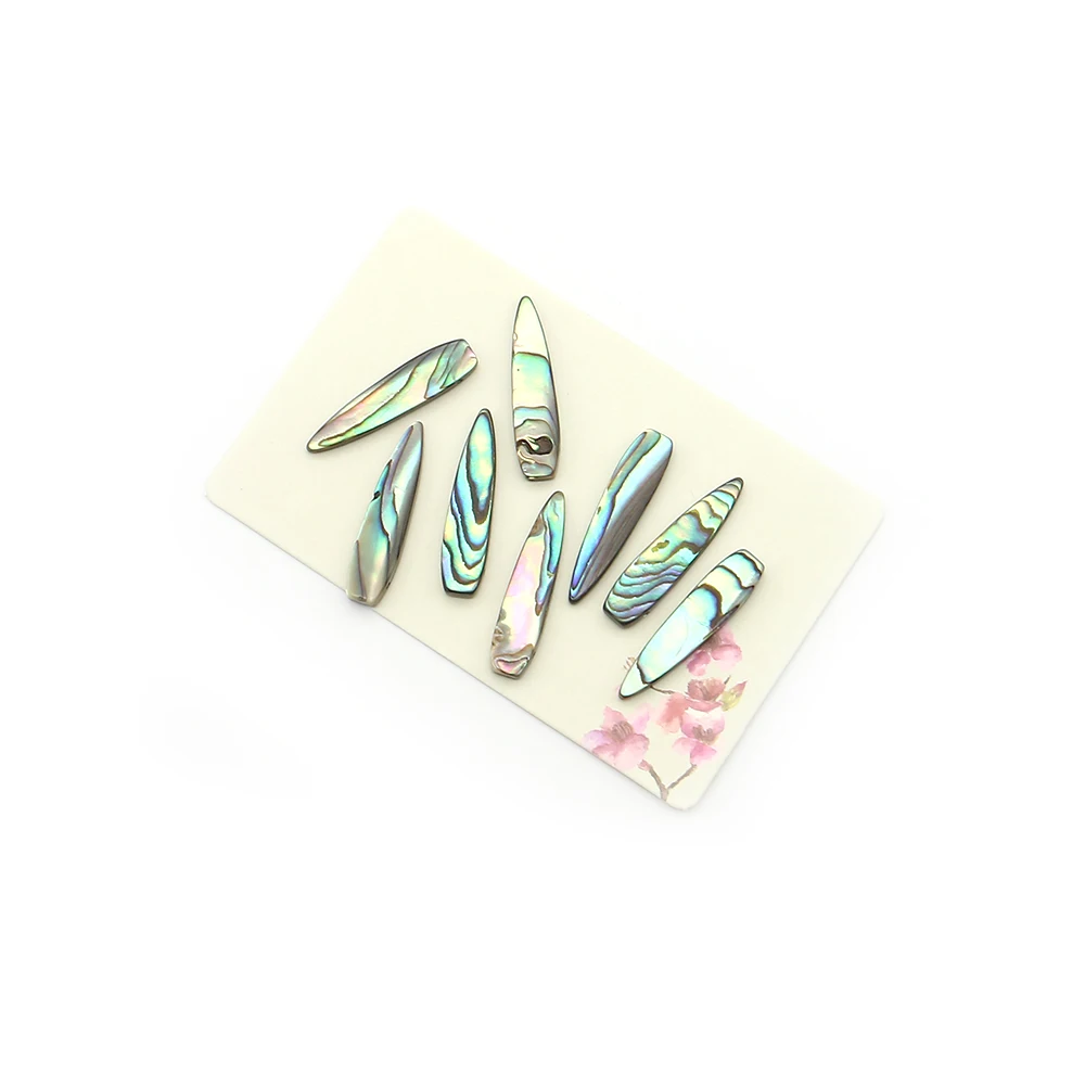 Creative Natural Abalone Shell Polished and Carved Horizontal-hole Long Leaf-shaped Loose Bead Pendant DIY Jewelry for Necklaces
