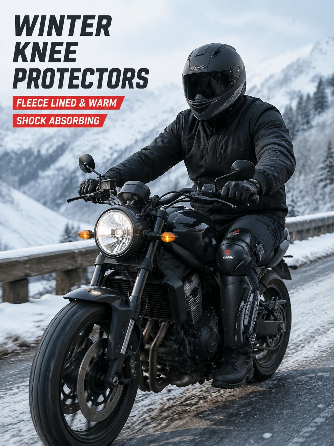 Men Motorbike Knee Shin Protector,Carbon Fiber / Frosted Shell Thermal Fleece Knee Guards Quick‑Release Buckle for Winter Riding