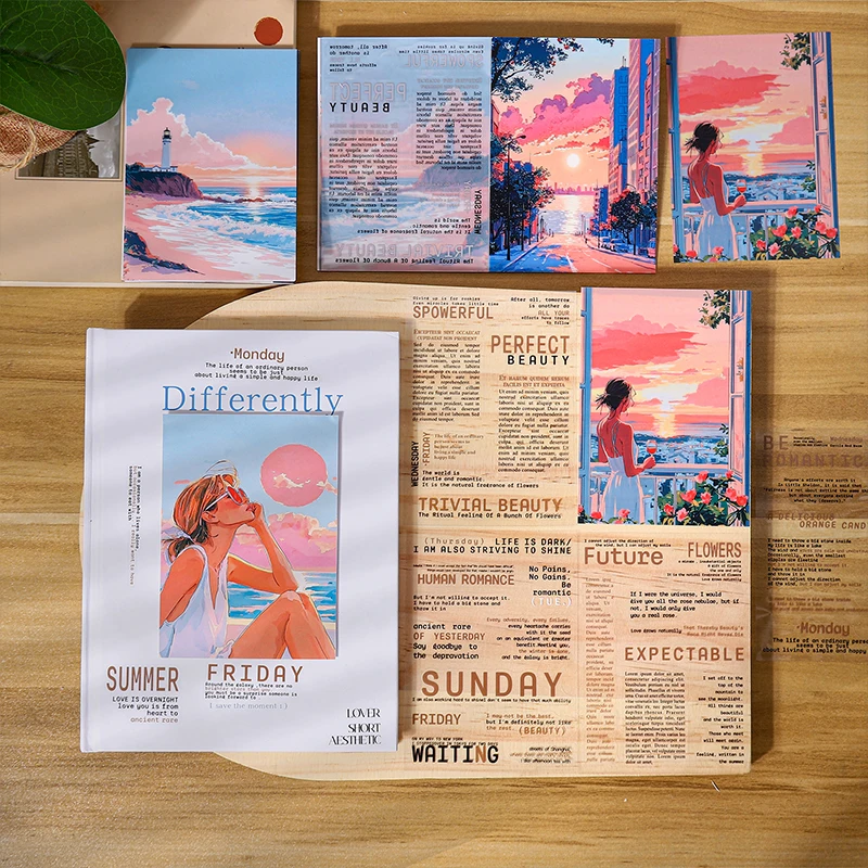 20 ورقة/مجموعة ديكور سجل القصاصات PET يموت قطع ملصق كتاب الرجعية المشهد التوضيح الجملة الإنجليزية DIY بها بنفسك القرطاسية ملصق