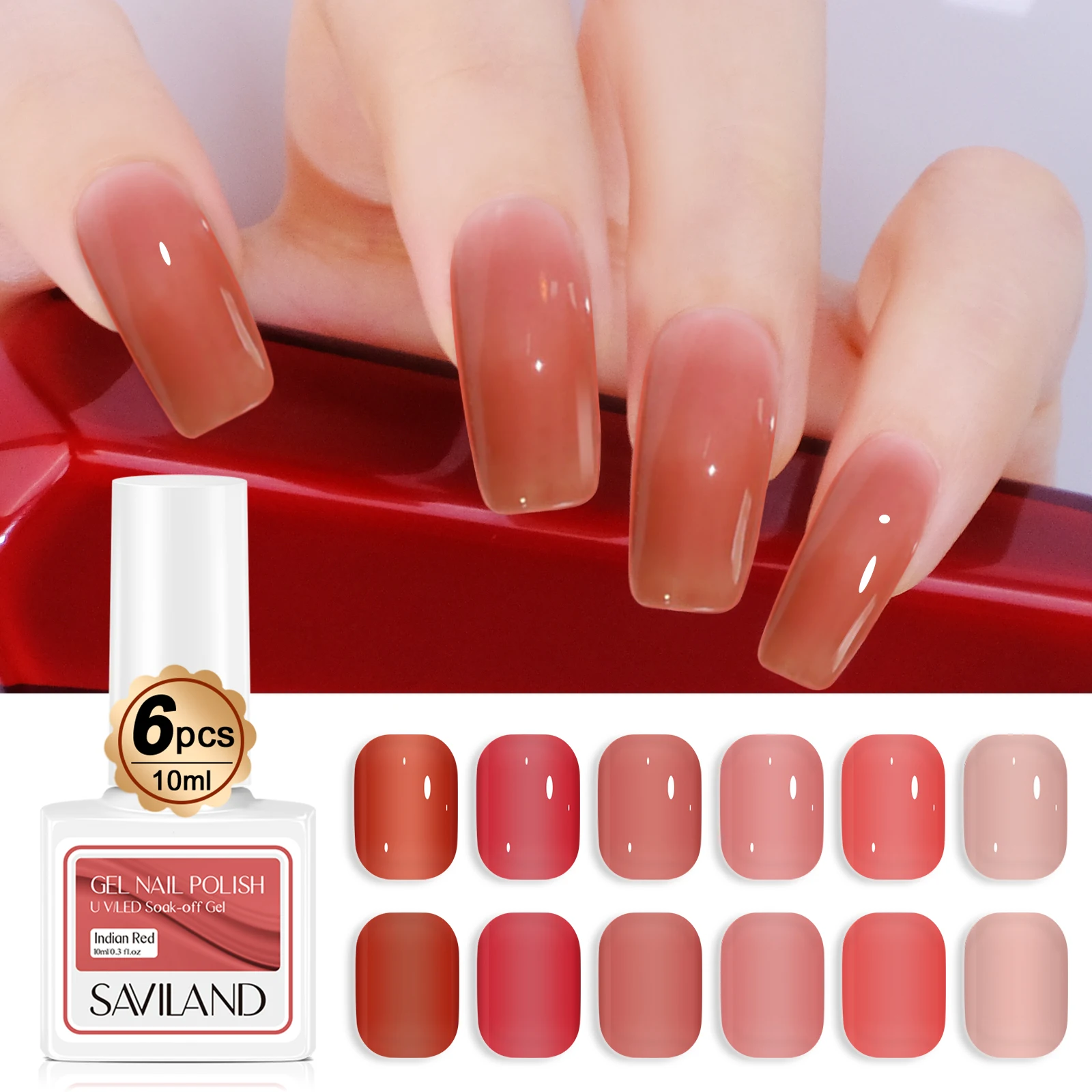 Saviland 6 stücke 10ml gel nagellack transparent gelee schiere nagellack einweichen uv nagel kunst gel politur startset für zuhause diy
