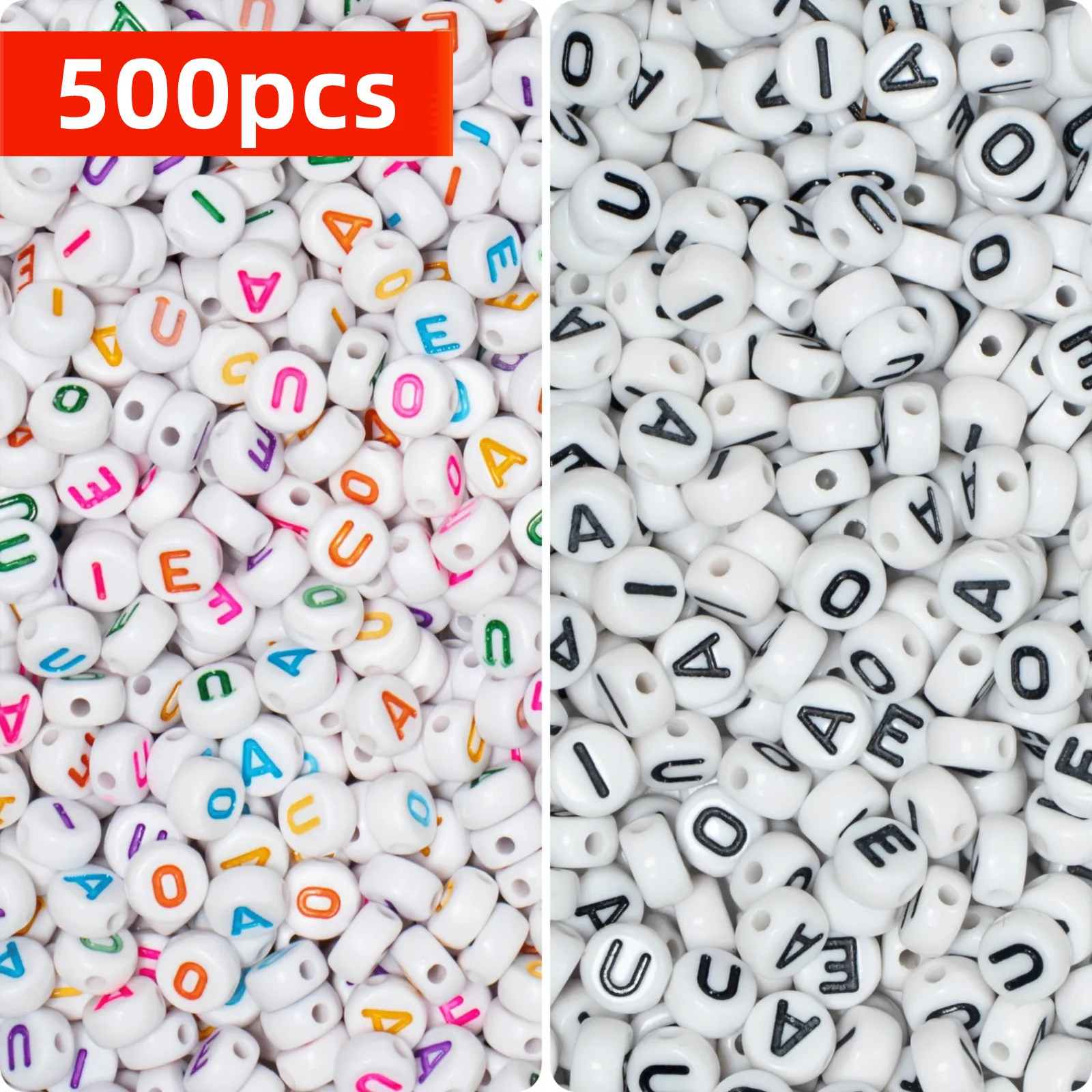 500pcs 7mm Acrylic AEIOU Vowel Letter Mixture Beads for DIY Jewelry Making Bracelet Necklace Accessories Handmade