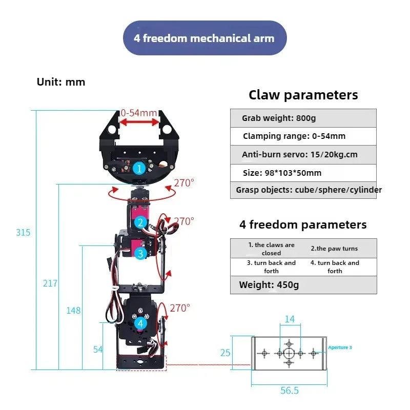 2/3/4/6 Multi-degree-of-freedom Robot Arm Servo Parallel Gripper Claw Stm32 Open Source Robotics Intelligent Cart Gripper