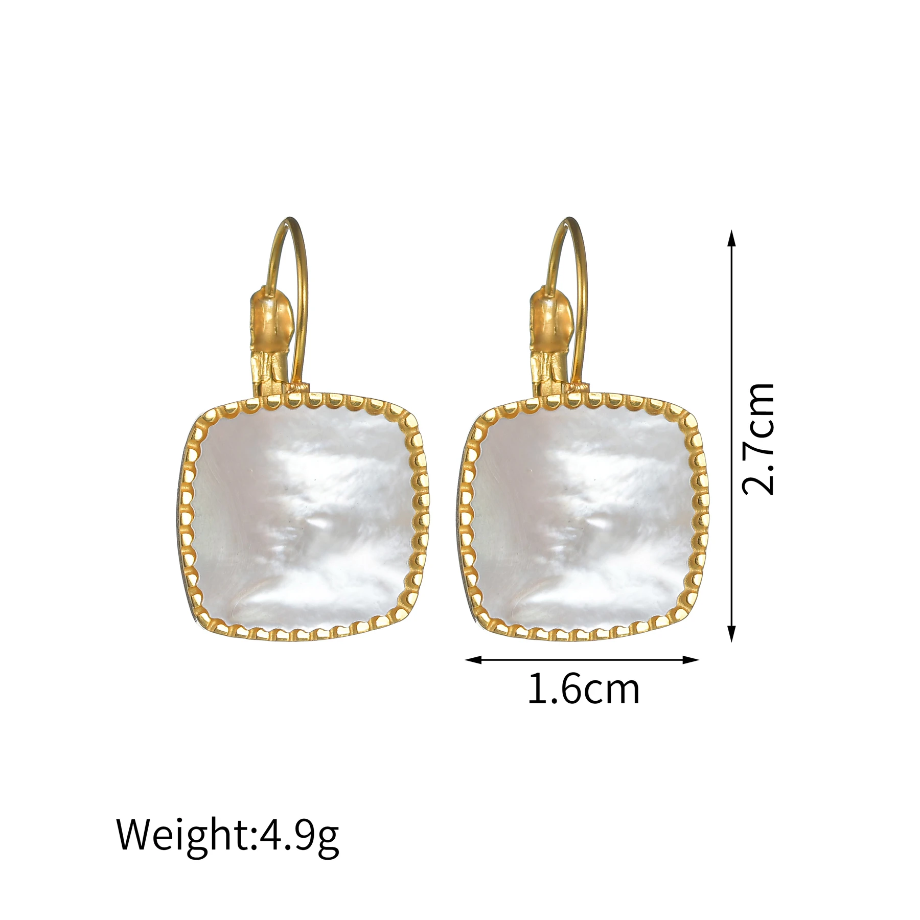 Geometric Square Shell Necklace Bead Chain Gold Color Stainless Steel Jewelry Beautiful Earring for Women Mother Christmas Gift image 2