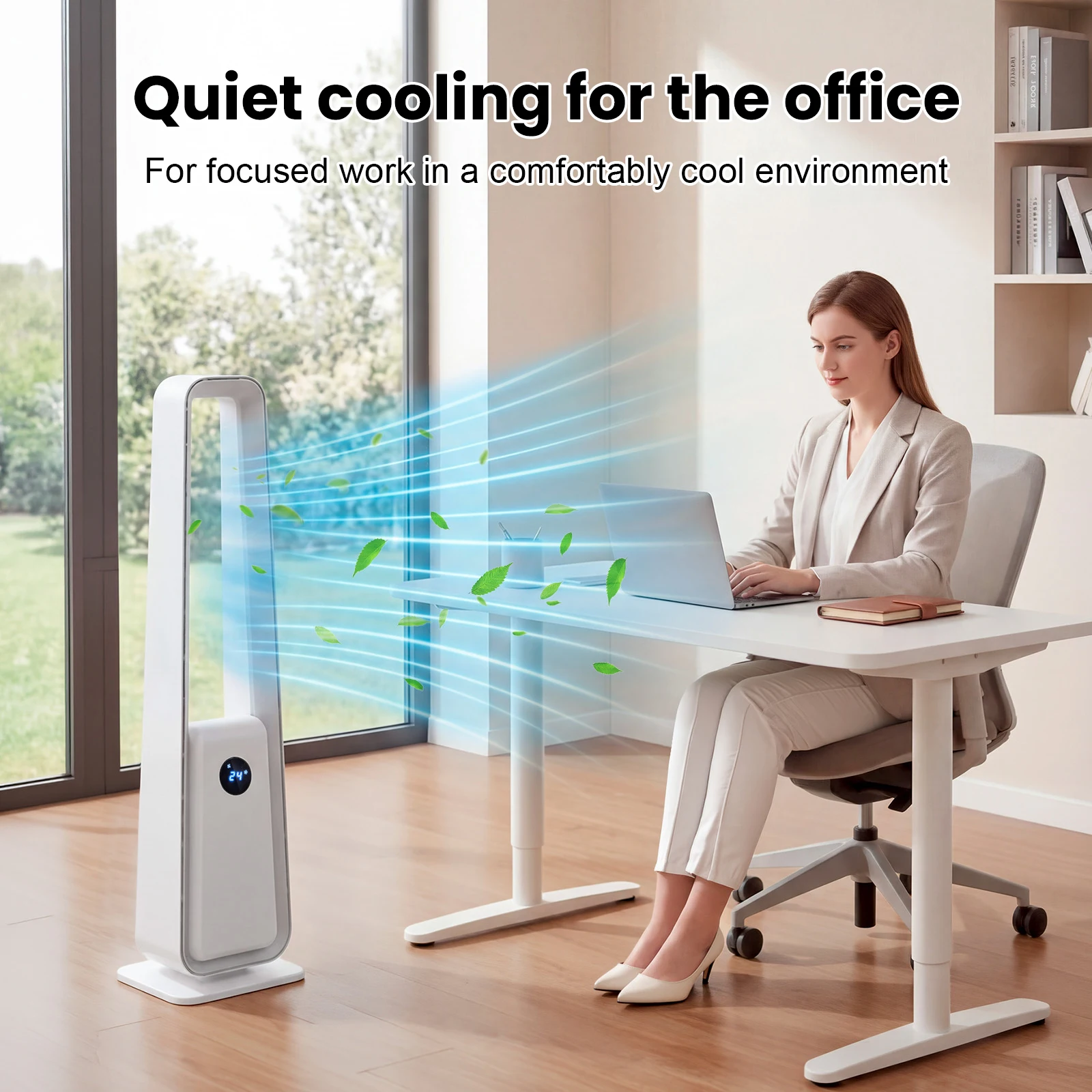 Ventilateur tour sans pales 7 m/s, 24 niveaux, faible bruit avec télécommande, minuterie, 80W/36W, pour la maison et le bureau