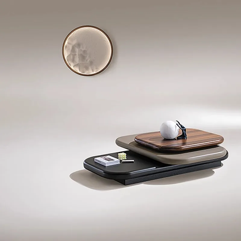 Minimalist rotating coffee table solid wood sticker oval special-shaped small apartment living room tea table