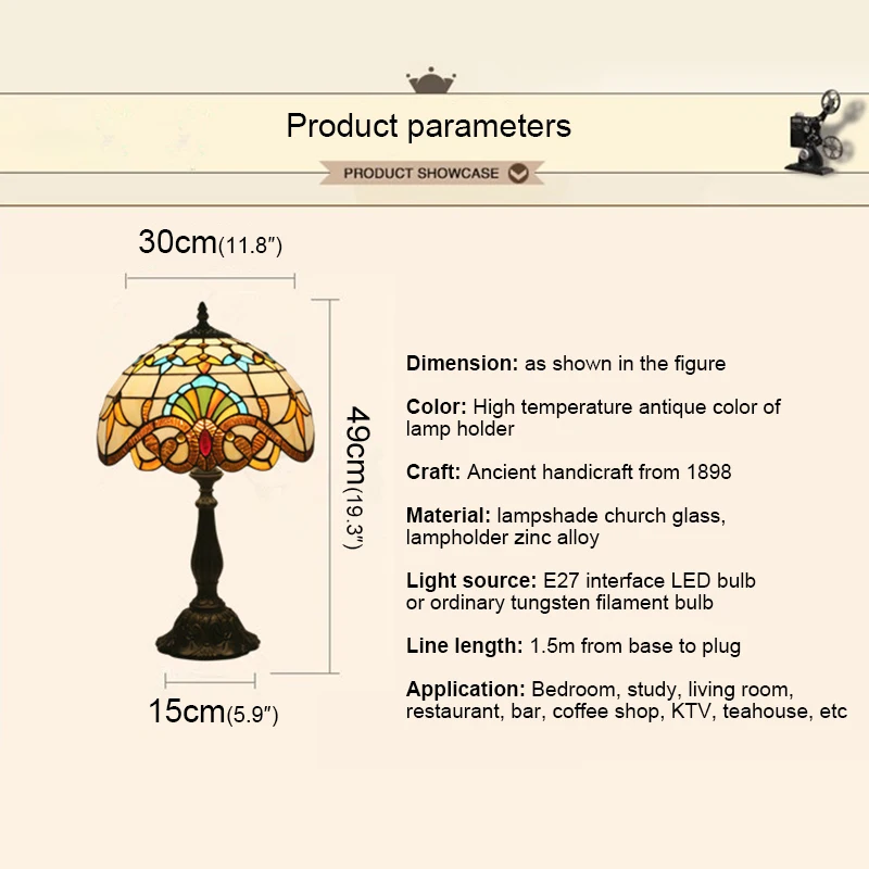 Nowoczesny lampa stołowa Tiffany LED kreatywny Retro europejski poplamiony szklane biurko wystrój domu salon sypialnia