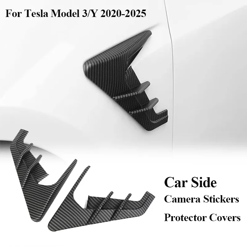 

2pcs Car Side Camera Protection Covers Kit For Tesla Model 3 Model Y 2020-2025 Car Decoration Sticker Car Exterior Modification