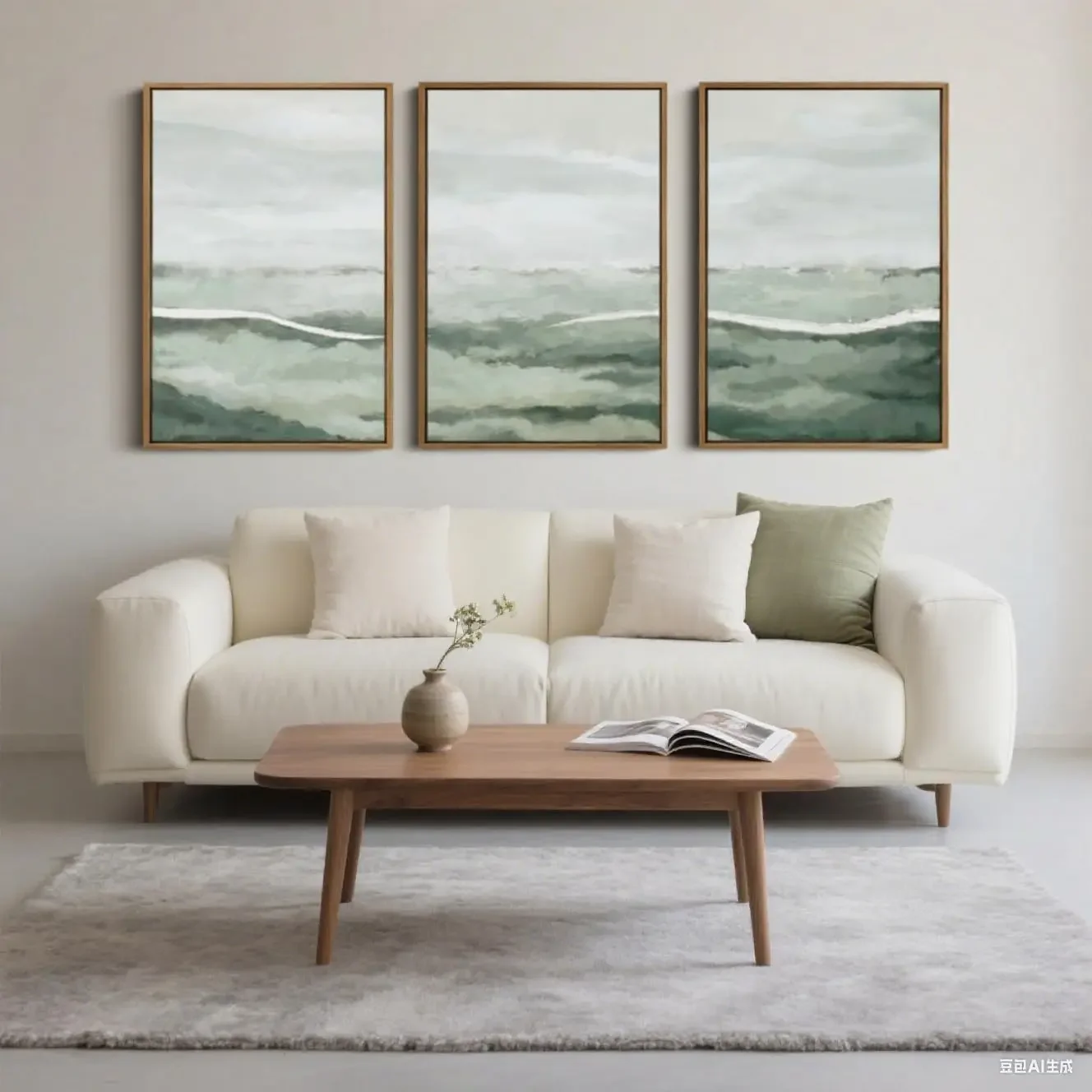 3PCS  Frameless,3pcs/Set Canvas Sage Green Abstract Wall Decoration Fog Landscape Painting Art Printed Materials Living Room Off