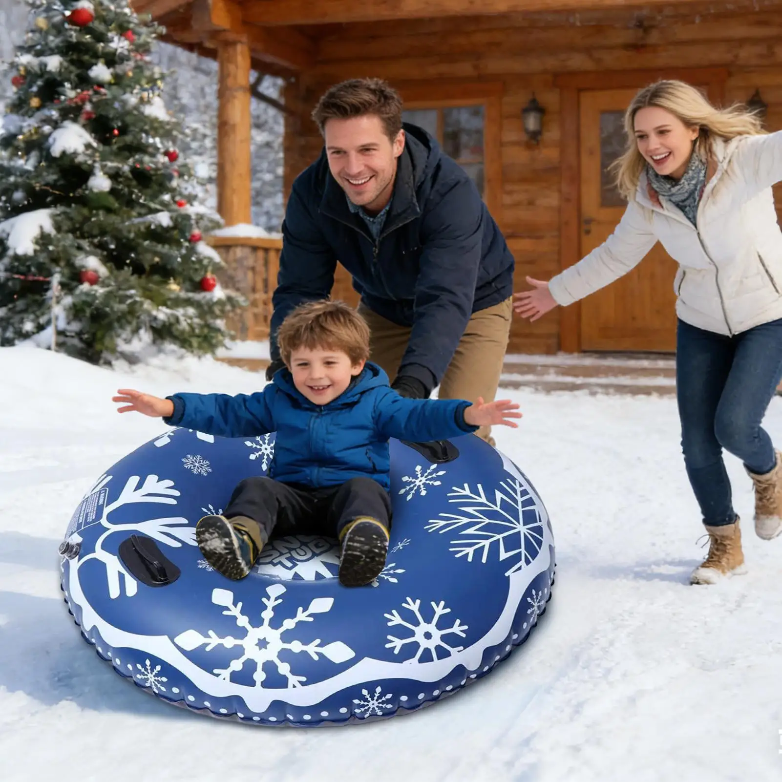 All-Terrain Inflatable Snow Tube, Thickened Sledding Ring for Snow Grass & Sand, Driveway Beach Pool Winter Summer Parties