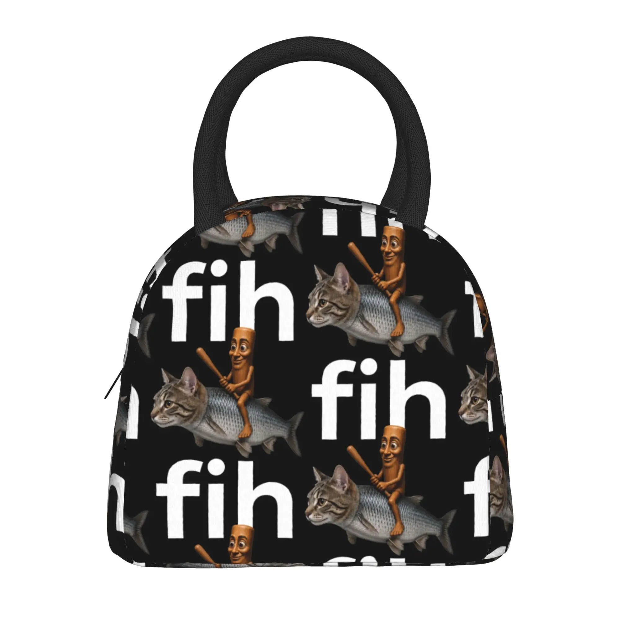 Fih Tung Tung Sahur Funny Cat Meme Lunch Bag For Men  Print Lunch Box Aesthetic Outdoor Cooler Bag Oxford Thermal Tote Handbags