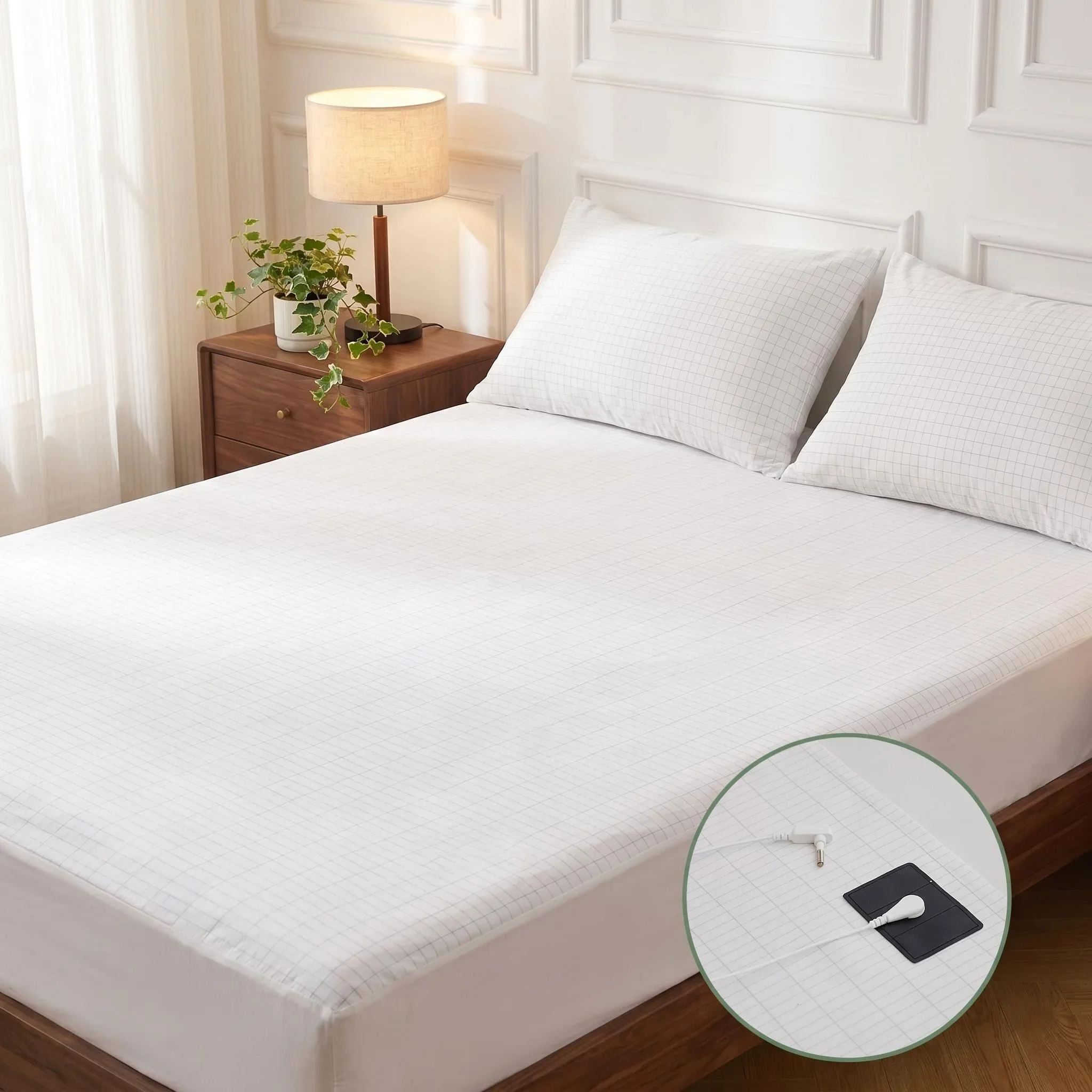 10% Silver Fiber Grounding Sheet Flat Bedsheet with Grounding Cord Organic Cotton Health Sheet Natural Wellness Release Stress