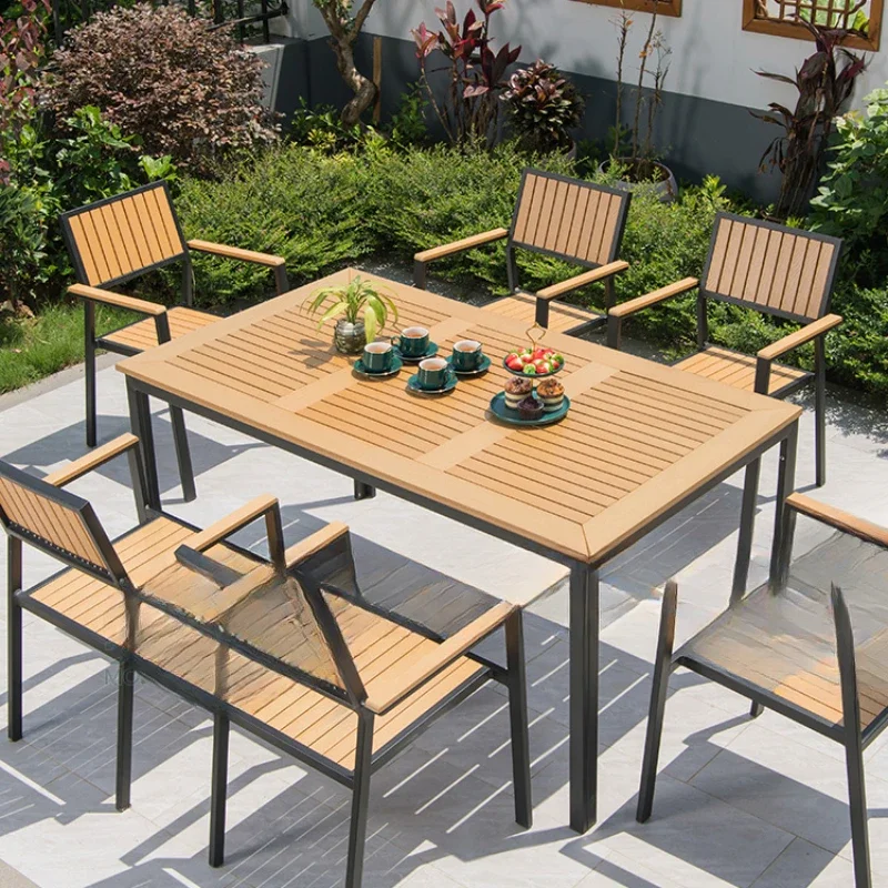 

Wood furniture courtyard garden balcony leisure plastic wood tables and chairs