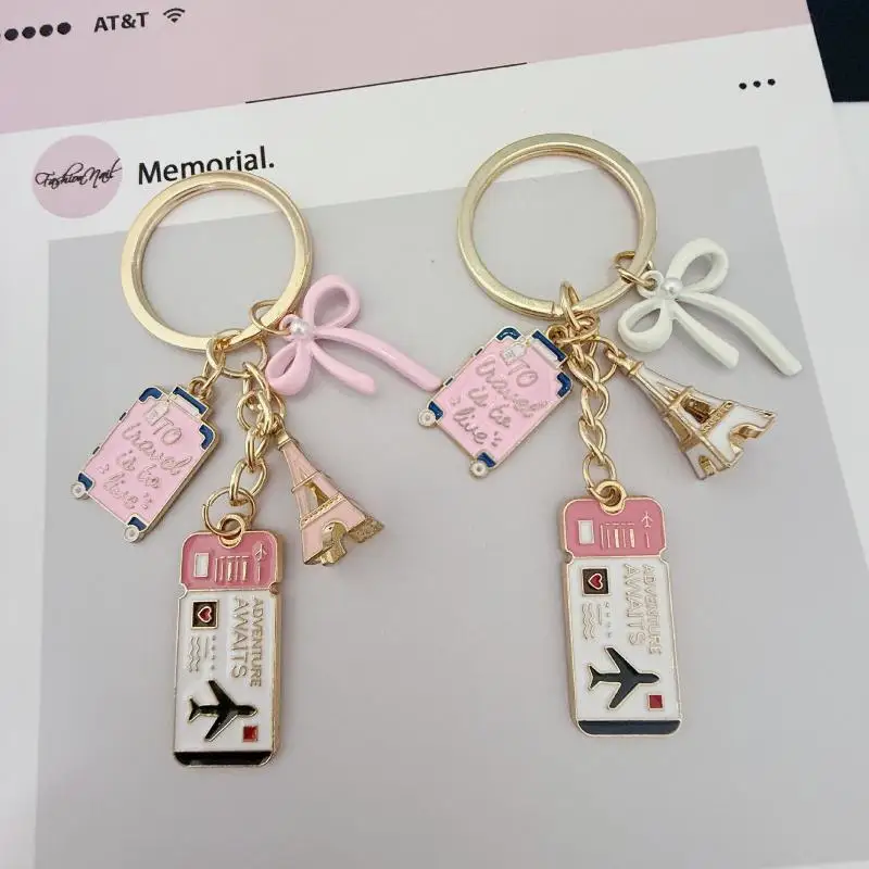 Creative Cartoon Enamel Keychains Camera Sign Earth Plane Pendants Trendy Keyrings for Student Key Accessories Party Gifts