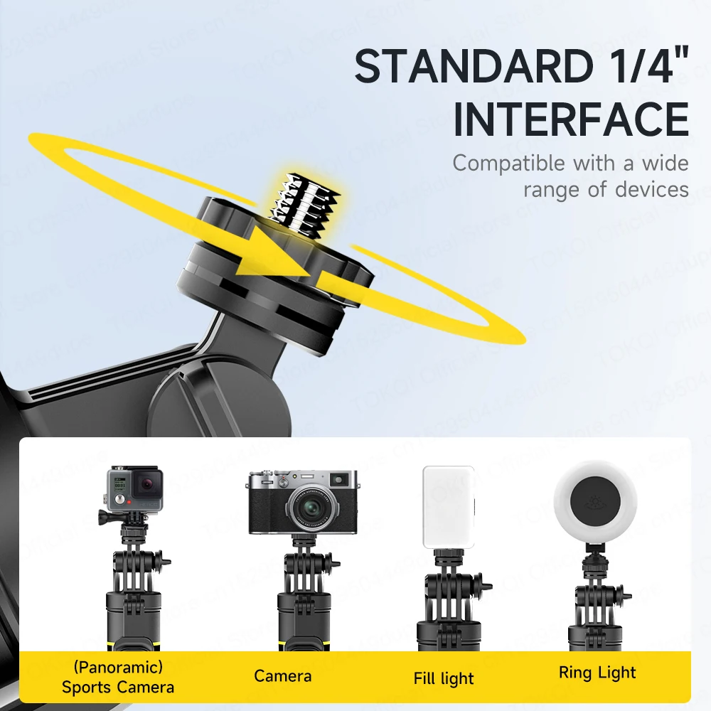 TOKQI Auto Pop Open Tripod 71.21in عصا سيلفي قابلة للتمديد كوادرابود ثابت لتصوير كاميرا الحركة للهاتف المحمول، خيار ملء الضوء