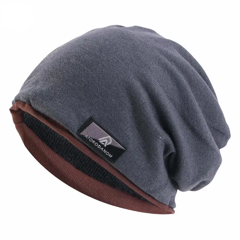 Autumn and Winter Imitation Cashmere Double Layer Skullies Bennies Unisex Pullover Hat