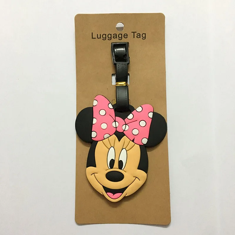 Accesorios de viaje clásicos de Mickey Mouse, etiqueta de equipaje de Gel de sílice, soporte de identificación para maleta, etiqueta de embarque de