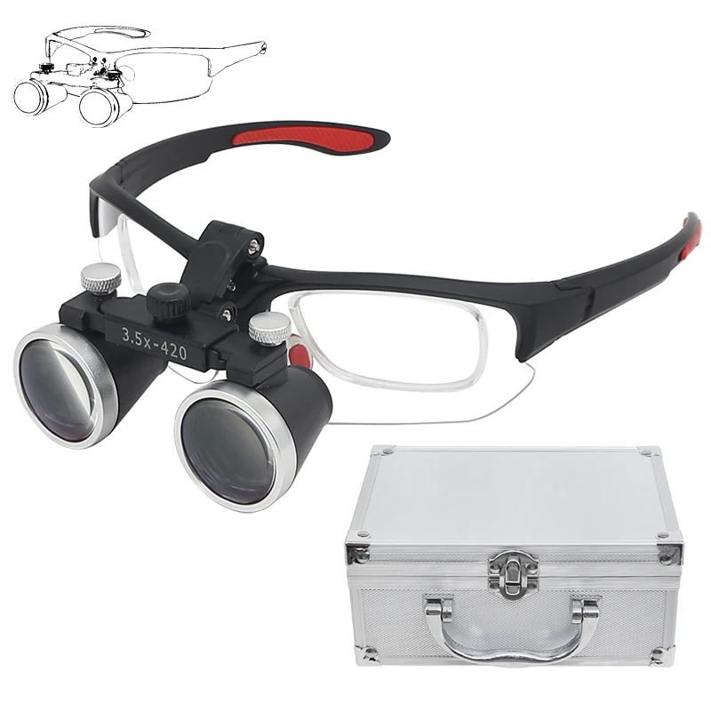 

2.5X/3.5X Dental Magnifier Medical Binocular Glasses Loupes Pupil Adjustable with Transparent Frame Aluminium Alloy Box