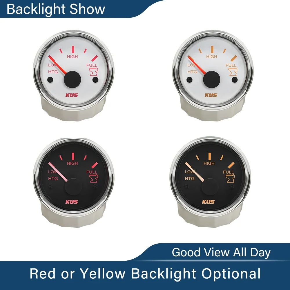 

KUS Водонепроницаемый 52 мм 2-дюймовый удерживающий бак, измерительный индикатор, сигнал 0-190 Ом, 12 В, 24 В, с красной, желтой подсветкой для автомобиля на колесах