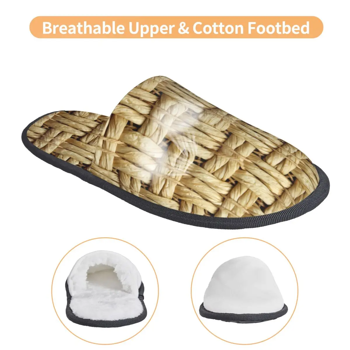 Custom Women Braid Rattan Weave Print House Slippers Cozy Warm Bohemian Lovers Memory Foam Fluffy Slipper Indoor Outdoor Shoes