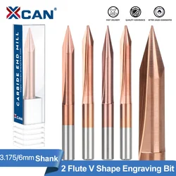 XCAN V Shape End Mill 3.175/6mm Shank Milling Cutter 45/60 Degrees 2 Flute Engraving Bit Router Bit CNC Carving Bit