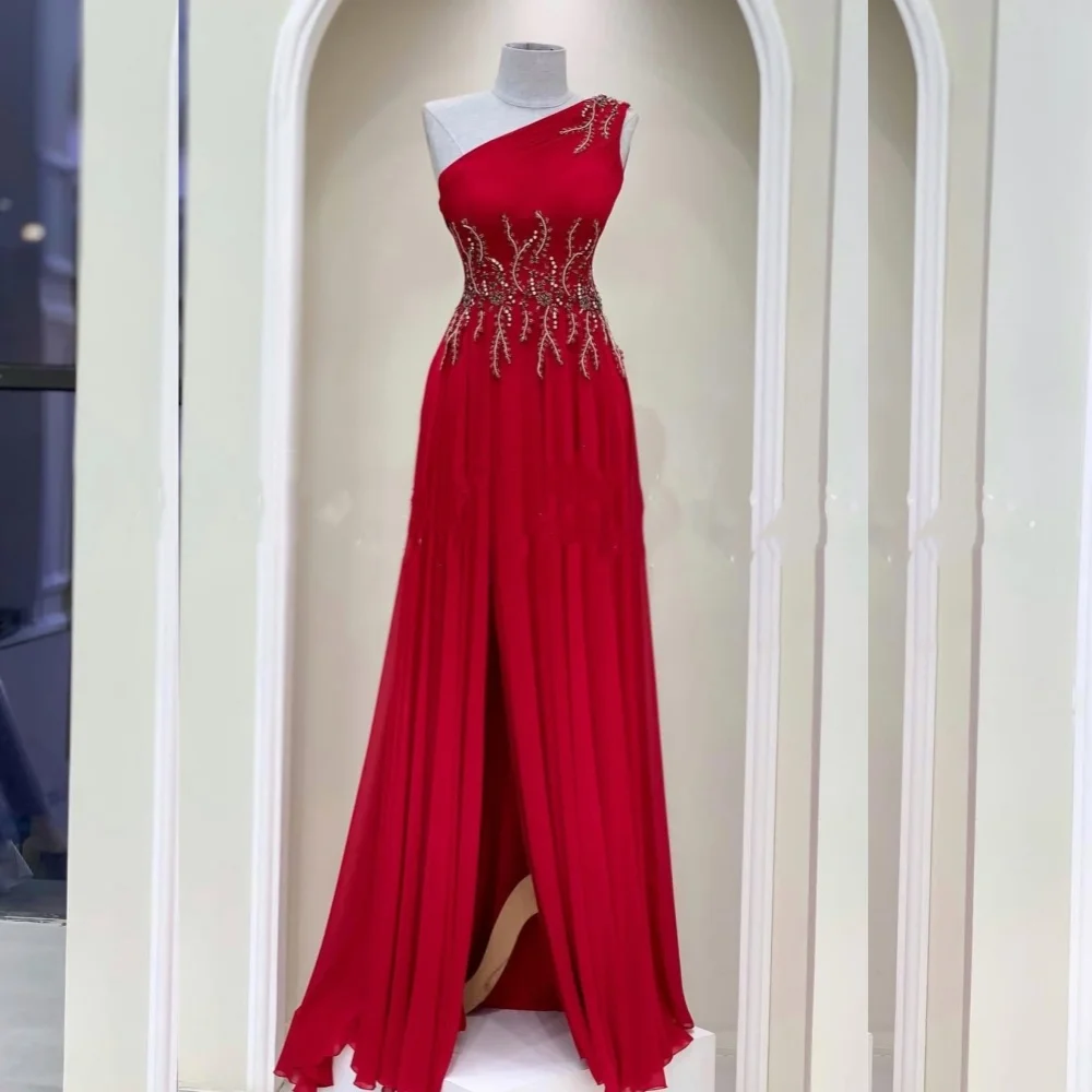 

Customized Sparkle Chiffon Sequined Pattern A-line One-shoulder Long Dresses Bespoke Occasion Quinceanera Elegant