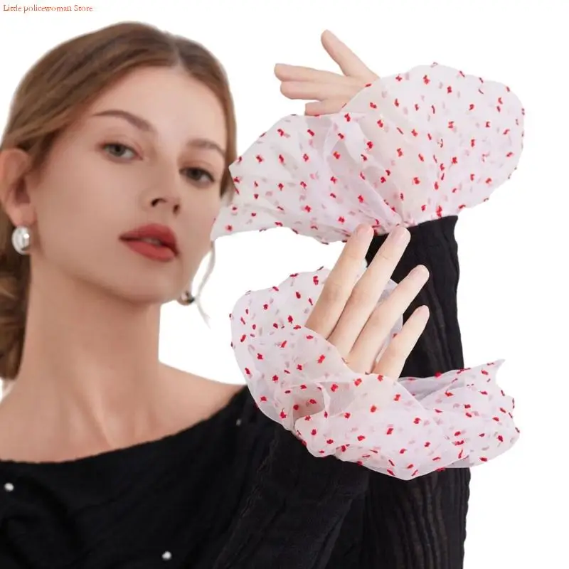 F92D أكمام أذرع شفافة واسعة وأساور معصم وأغطية للذراع وأكمام من التول للنساء في المكتب