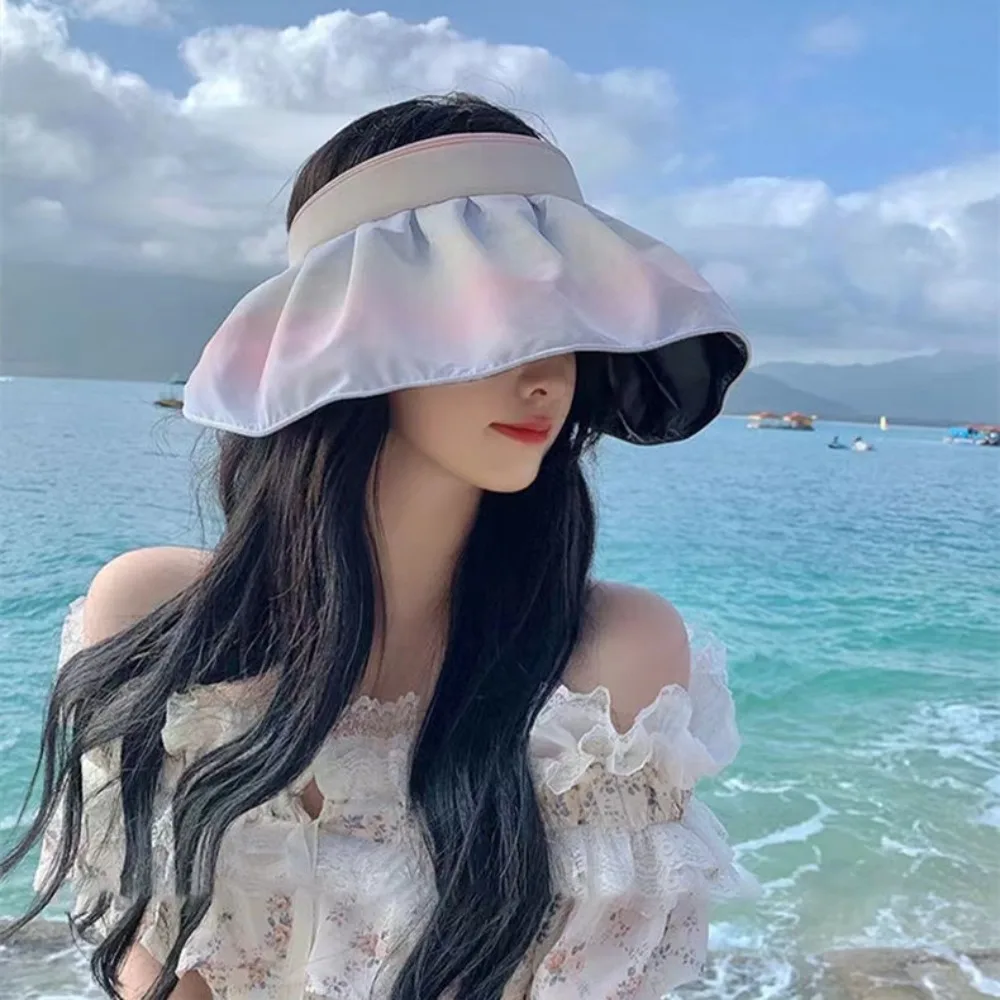 Fashion Sunscreen Hat Women's Summer Anti-ultraviolet Vinyl Headband Colorful Gradient Shell Hat Sun Hat Empty Top Cover Face