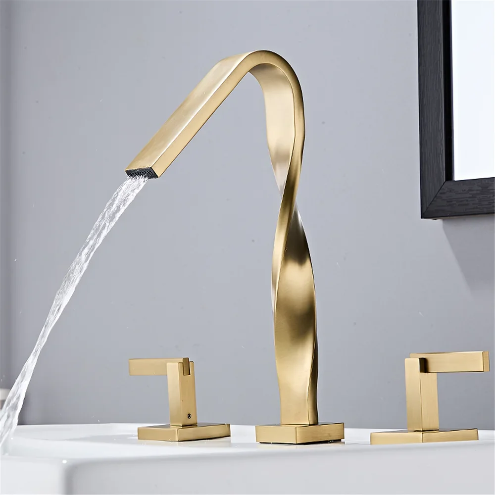

Total Brass Brushed Gold Widespread Bathroom Faucet Gold Basin Faucet Hot & Cold Black Wash basin 3 Hole Chrome Lavotory Faucet