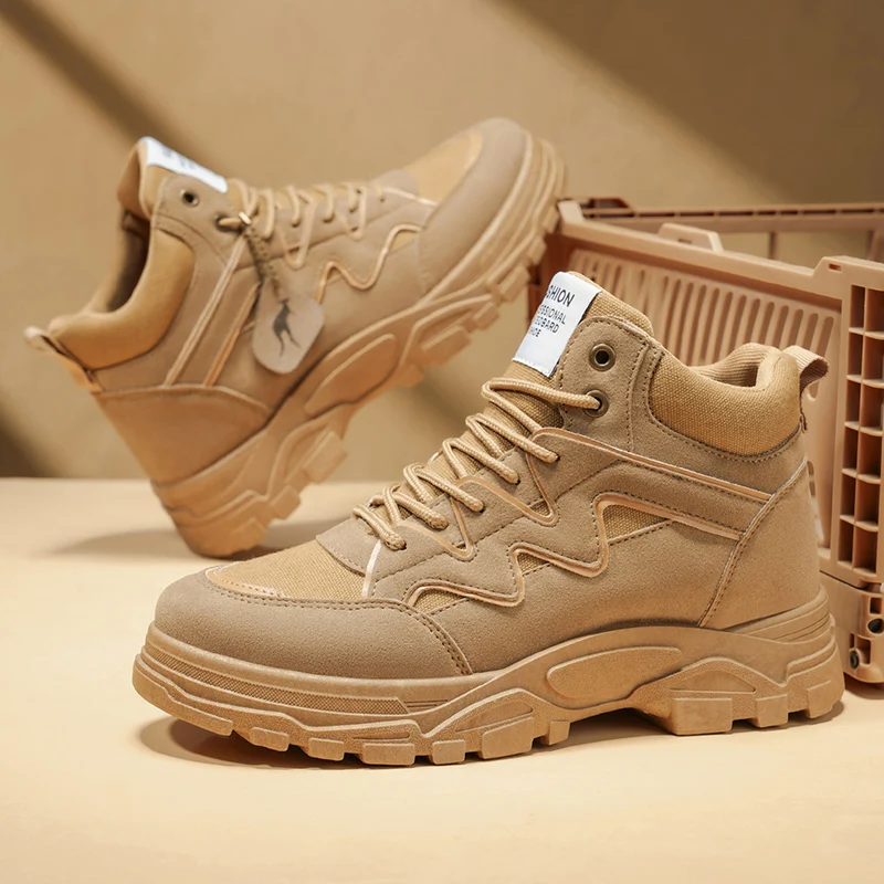 

New Spring Autumn High-Top Retro British-Style Men's Boots - Outdoor Casual Work Boots & Non-Slip Wear-Resistant Hiking Shoes