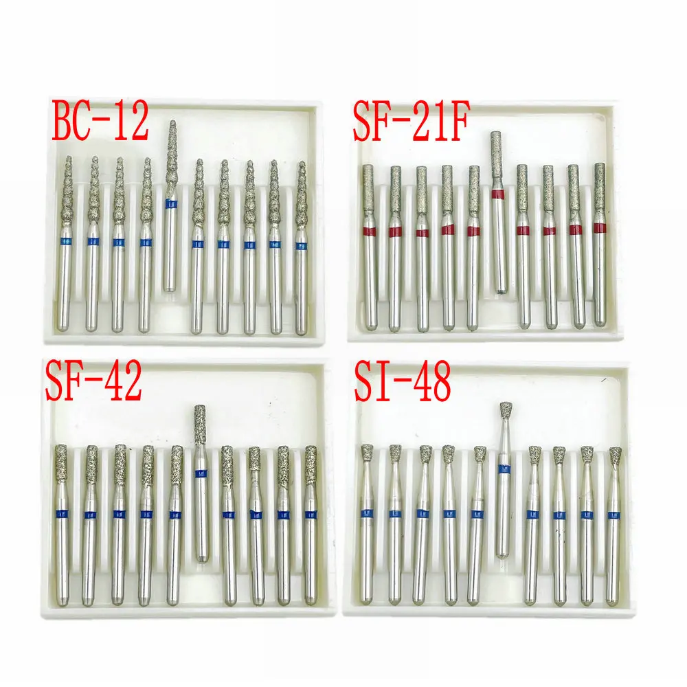 10 adet/paket Dental elmas uç matkap FG elmas 1.6mm Shank için yüksek hızlı el aleti Burs diş hekimi araçları
