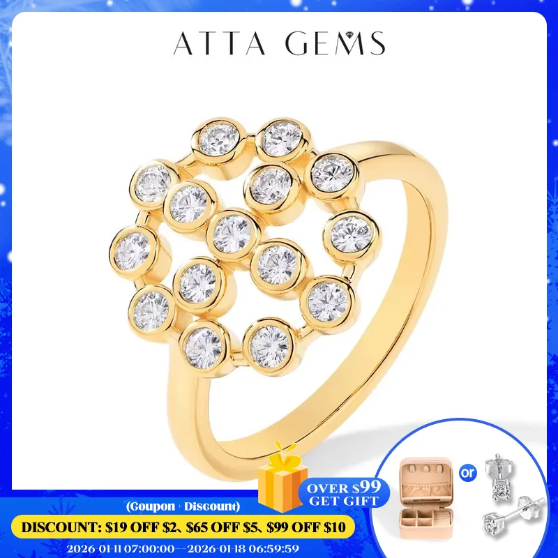 

ATTAGEMS 2024 Round Shape All Moissanite Diamond Ring for Women Men D VVS1 Color 925 Sterling Silver Engagement Wedding Jewelry