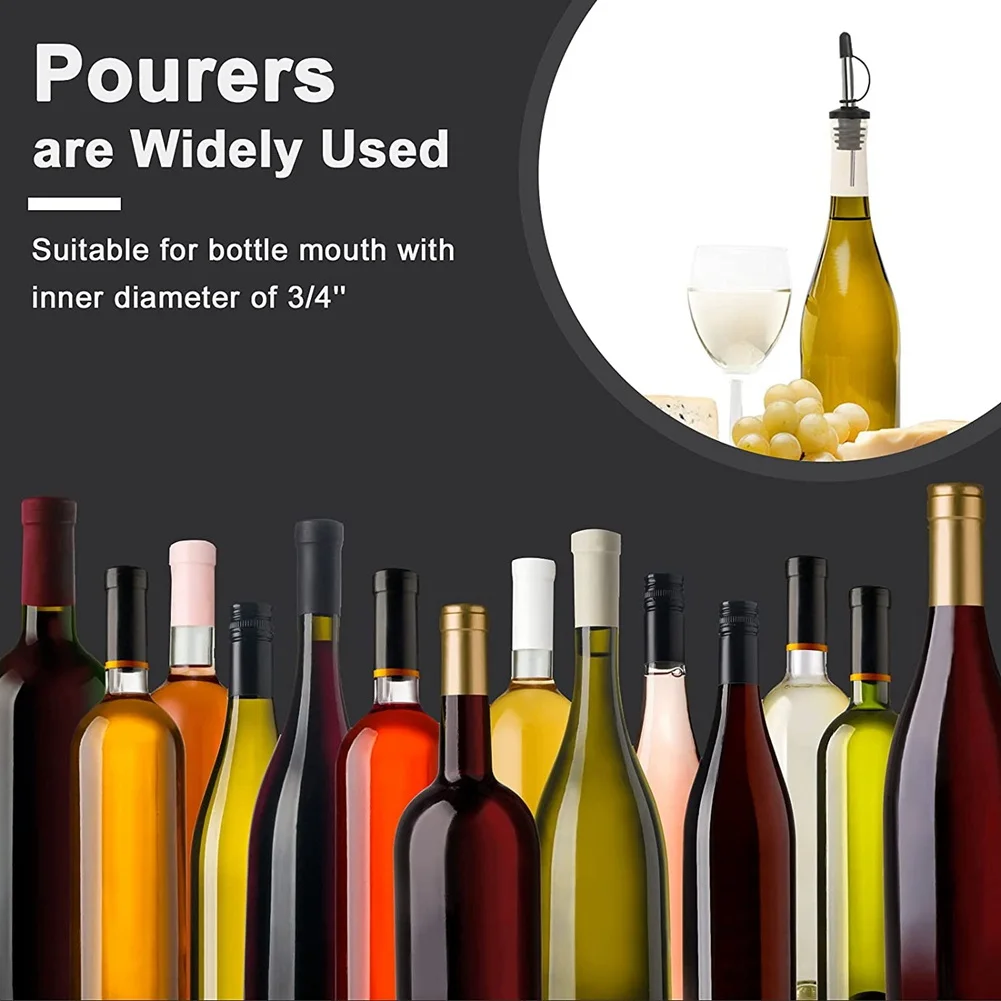 48Pack Liquor Pourers, Stainless Steel Bottle Pourers Tapered Spout, with Siamese Rubber Dust Caps, 3/4Inch Bottle Mouth