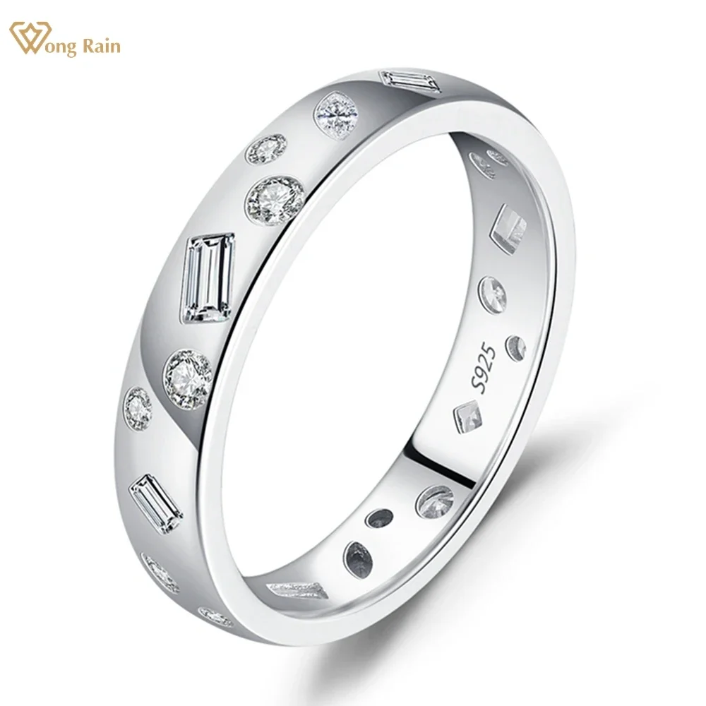 Wong Rain Elegante 100% 925 Sterling Zilver Onregelmatige Lab Saffier Edelsteen Rij Vrouwen Ringen Trouwring Fijne Sieraden Groothandel