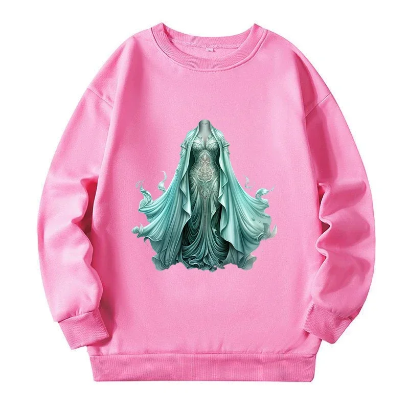 Black XL-4XL Plus Size Female Sweatshirts Princess Dress Graphic Sweatshirts Autumn Spring New Vintage Woman Clothing