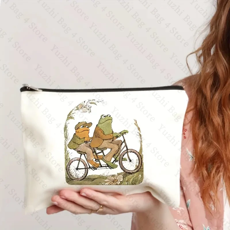 Cute Frog Pattern Cosmetics Bag, Sacos De Higiene Pessoal Engraçado Dos Desenhos Animados, Bolsa portátil de armazenamento de viagem, Saco de batom