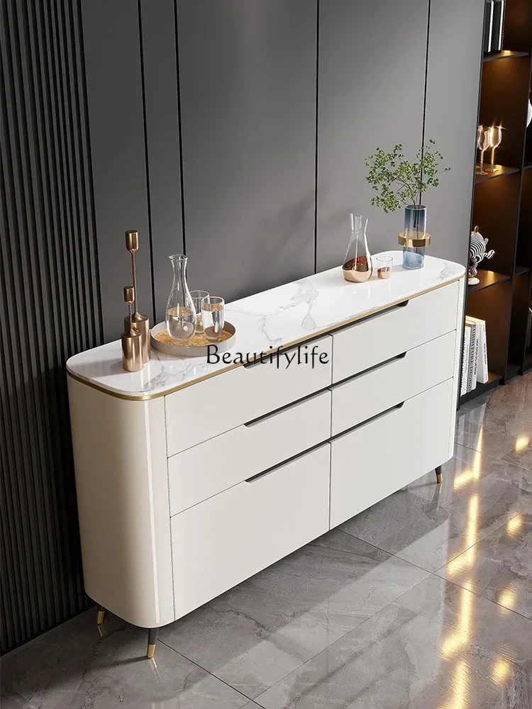 

44Solid wood dining side cabinet French retro modern simple light luxury storage shoe cabinet baking paint