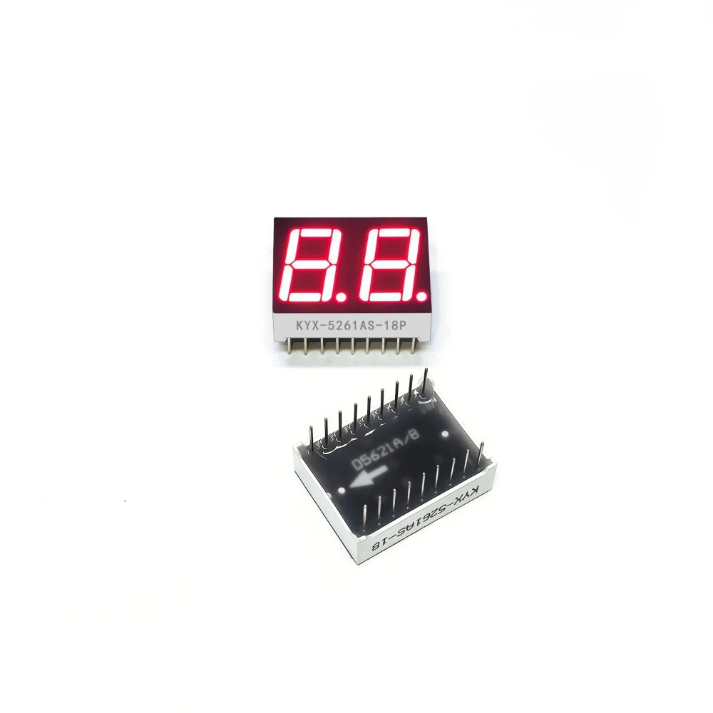 10 sztuk, 0,56-calowy, dwucyfrowy wyświetlacz numeryczny, wymiary 25 mm x 19 mm, cyfra „8”, wysokość 14,2 mm, wyświetlacz numeryczny z siedmioma segmentami, seria 5261, 18 pinów. — zdjęcie produktu 2