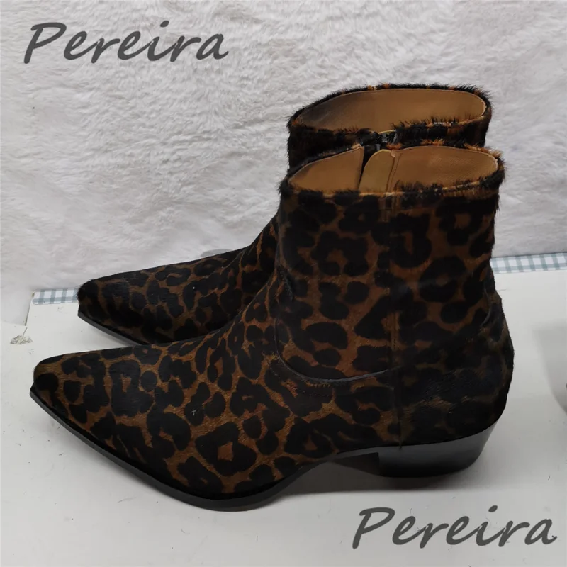 Retro Horsehair Leopard Print Chelsea Boots for Men Autumn Winter New Genuine Leather Zipper Ankle Boots Fashion High Top Shoes