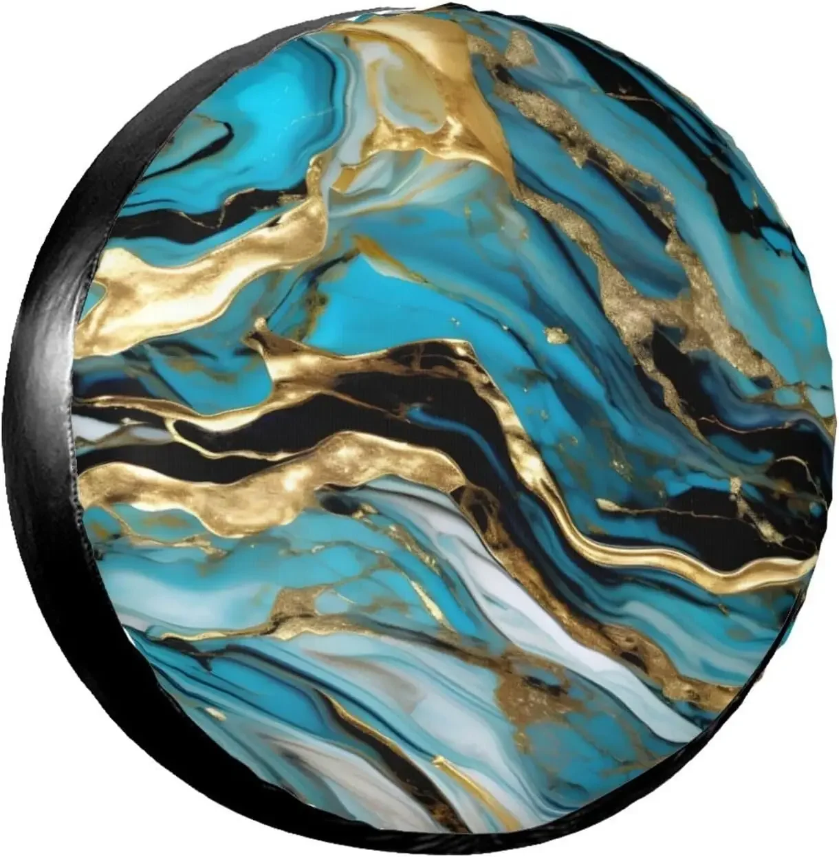 Turquoise Blue Gold Marble Spare Tire Cover Wheel Protectors Water Dustproof Universal Fit for RV SUV Truck Camper Travel