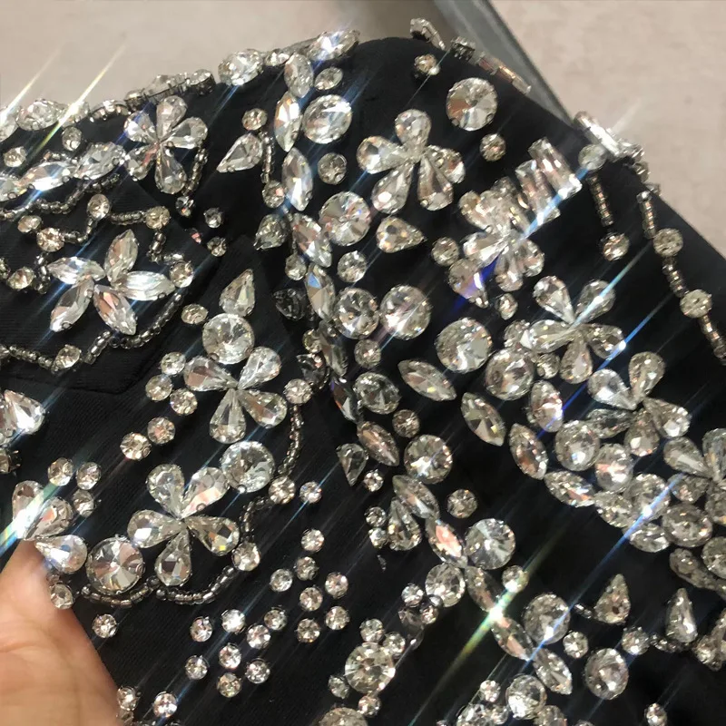 Hksh primavera outono novo blazer feminino bolsos de botão único artesanato pesado cravejado diamantes luxo elegante ins jaqueta festa hk14226